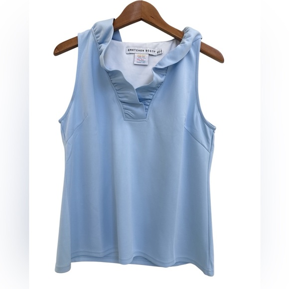 Gretchen Scott Designs Sky Blue Ruffle Neck Tank Top - Picture 1 of 4